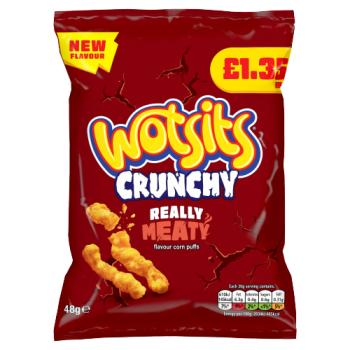 Walkers Wotsits Crunchy Really Meaty Snacks Corn Puffs 48g PMP RRP £1.35