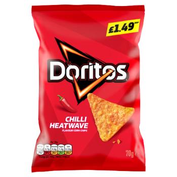 Doritos Chilli Heatwave Tortilla Chips Sharing Bag Crisps 70g PMP RRP £1.49