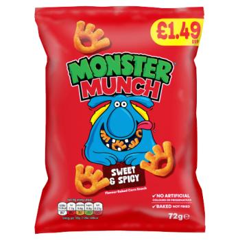Walkers Monster Munch Sweet & Spicy Snacks RRP £1.49 PMP 72g