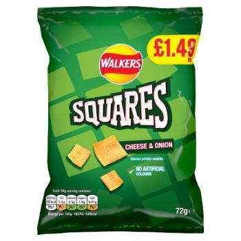 Walkers Squares Cheese and Onion Crisps 72g PMP £1.49 RRP