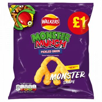 Walkers Monster Munch Pickled Onion Snacks 60g PMP £1