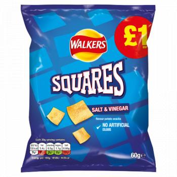 Walkers Squares Salt & Vinegar Snacks £1 RRP PMP 60g