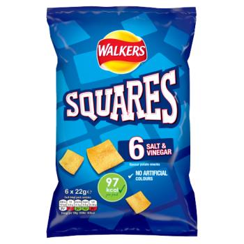 Walkers Squares Salt & Vinegar Multipack Snacks Crisps 6x22g