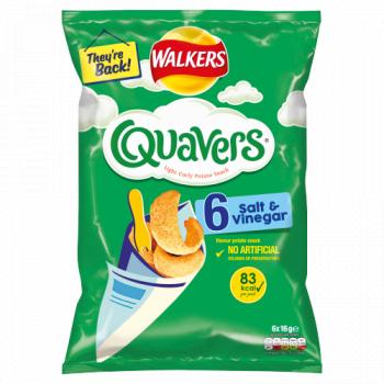 Walkers Quavers Salt & Vinegar Multipack Snacks 6 X 16g