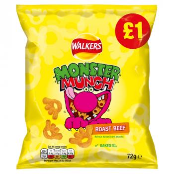 Walkers Monster Munch Roast Beef Snacks 72g PMP £1