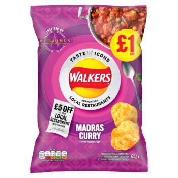 Walkers Madras Curry Flavour Crisps 65g PM £1