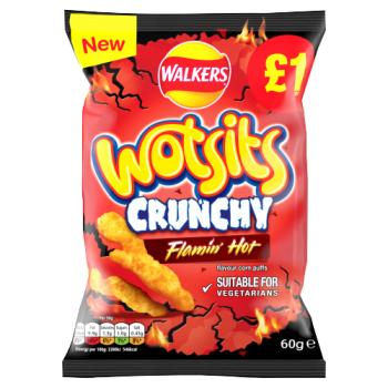 Walkers Wotsits Crunchy Flamin' Hot Snacks Pmp 60g