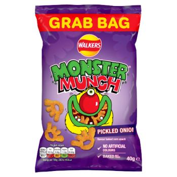 Walkers Monster Munch Pickled Onion Snacks Crisps 40g