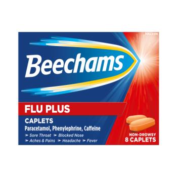 Beechams Flu Plus Caplets, Cold & Flu Relief with Paracetamol, 8s
