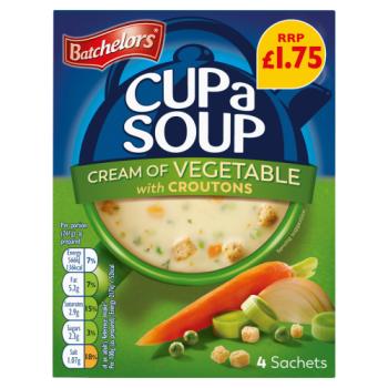 Batchelors 4 Cream of Vegetable with Croutons Cup a Soup 122g