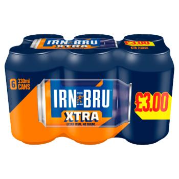 IRN-BRU Xtra No Sugar 6 x 330ml Cans, PMP, £3