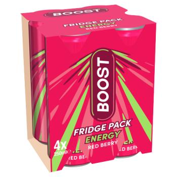 Boost Fridge Pack Energy Red Berry 4 x 250ml
