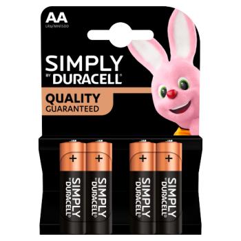 Duracell Simply AA Alkaline Batteries, Pack of 4