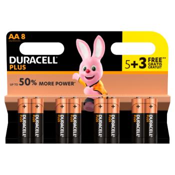 Duracell Plus AA Alkaline Batteries, Pack of 5 + 3 Free