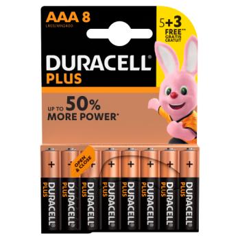 Duracell Plus AAA Alkaline Batteries, Pack of 5 + 3 Free