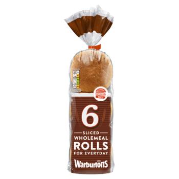 Warburtons 6 Sliced Wholemeal Rolls