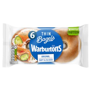 Warburtons 6 Thin Bagels Original Soft & Sliced