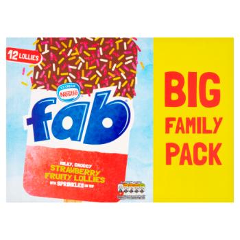 Fab Milky, Chocky Strawberry Fruity Lollies with Sprinkles on Top 12 x 58ml (696ml)