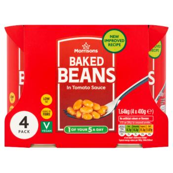 Morrisons Baked Beans in Tomato Sauce 4 x 410g (1.64kg)