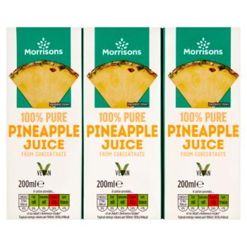 Morrisons 100% Pure Pineapple Juice 3 x 200ml