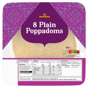Morrisons 8 Plain Poppadoms 64g