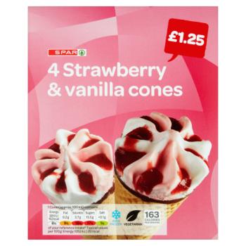 Spar Strawberry & Vanilla Cones 4 x 100ml (400ml)