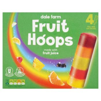 Dale Farm Fruit Hoops Full Size Ice Lollies 4 x 65g (260g)