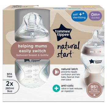 Tommee Tippee 2x 260ml Natural Start Anti-Colic Baby Bottles, Slow Flow for 0m+