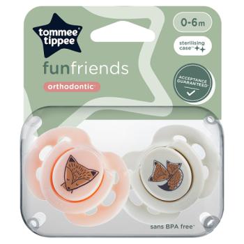 Tommee Tippee 2x Fun Soothers with Steriliser Pod, Symmetrical, BPA Free 0-6m