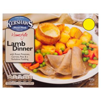 Kershaws Homestyle Lamb Dinner with Roast Potatoes, Carrots, Peas & a Yorkshire Pudding 400g