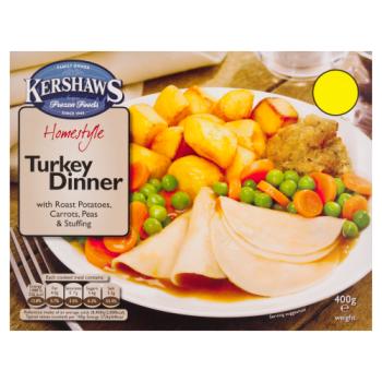Kershaws Homestyle Turkey Dinner with Roast Potatoes, Carrots, Peas & Stuffing 400g