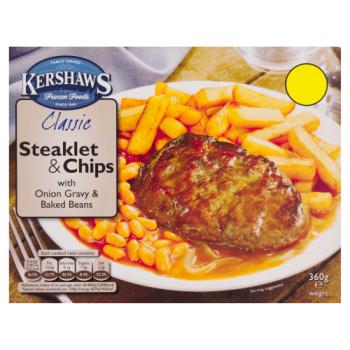 Kershaws Classic Steaklet & Chips with Onion Gravy & Baked Beans 360g