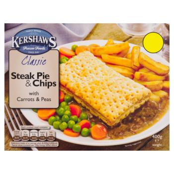 Kershaws Classic Steak Pie & Chips with Carrots & Peas 400g