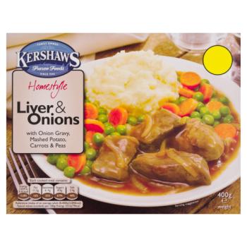 Kershaws Homestyle Liver & Onions with Onion Gravy, Mashed Potato, Carrots & Peas 400g 