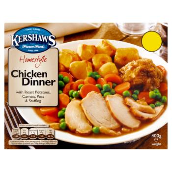 Kershaws Homestyle Chicken Dinner with Roast Potatoes, Carrots, Peas & Stuffing 400g