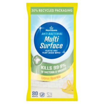 Morrisons 80 Anti-Bacterial Multi Surface Citrus Sparkle Wipes