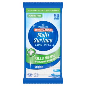Morrisons 50 Original Anti-Bacterial Multi Surface Large Wipes