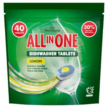 Morrisons All in One 40 Lemon Dishwasher Tablets 680g