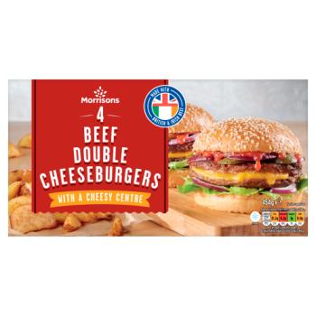 Morrisons 4 Beef Double Cheeseburgers 454g