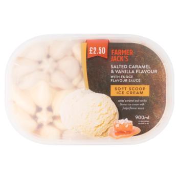 Farmer Jack's Salted Caramel & Vanilla Flavour with Fudge Flavour Sauce Soft Scoop Ice Cream 900ml