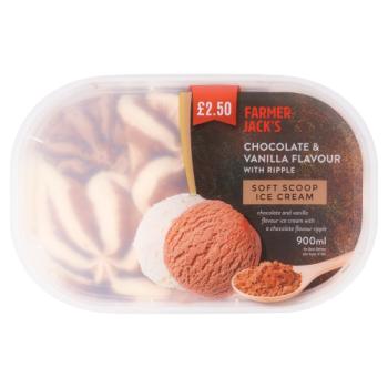 Farmer Jack's Chocolate & Vanilla Flavour with Ripple Soft Scoop Ice Cream 900ml