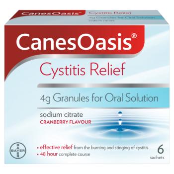 CanesOasis Cystitis Relief 4g Granules for Oral Solution Cranberry Flavour 6 Sachets