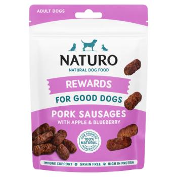 Naturo Natural Dog Food Rewards for Good Dogs Pork Sausages with Apple & Blueberry Adult Dogs 70g