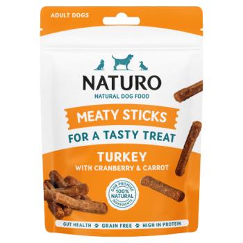 Naturo Natural Dog Food Meaty Sticks for a Tasty Treat Adult Dogs Turkey with Cranberry & Carrot 70g
