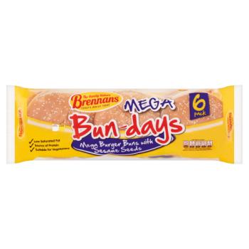 Brennans Mega Bun-Days 6 Mega Burger Buns with Sesame Seeds 480g