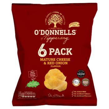 O'Donnells Mature Cheese & Red Onion Flavour Hand Cooked Crisps 6 x 30g