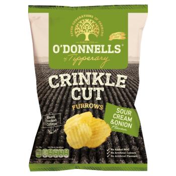 O'Donnells Crinkle Cut Furrows Sour Cream & Onion Flavour Hand Cooked Crisps 125g