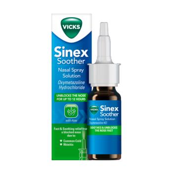 Vicks Sinex Soother Decongestant Nasal Spray For Blocked Nose With Aloe Vera Bottle 15ml