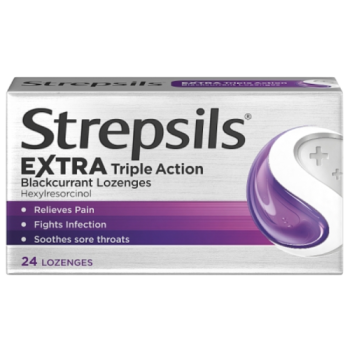 Strepsils Extra Triple Action Blackcurrant Lozenges x 24