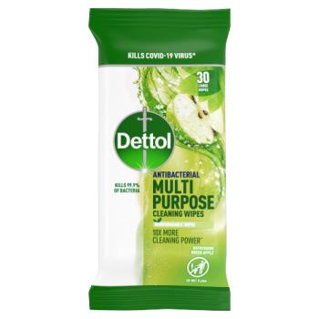 Dettol Multipurpose Cleaning Wipes Refreshing Green Apple 30 Large Wipes